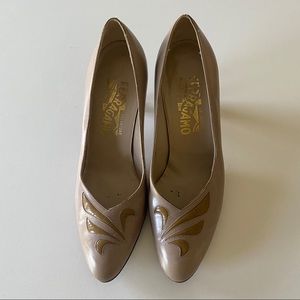 Vintage Tan & Olive Ferragamo Heels